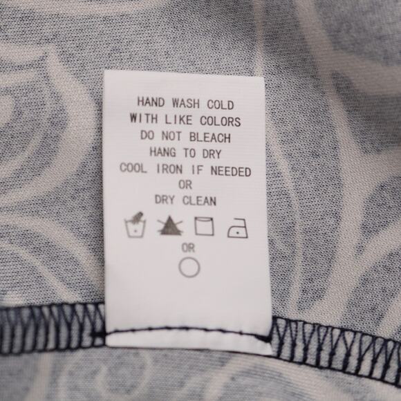 Melloday Navy Floral Leaf Print Jersey Split Neck Short Sleeve Blouse Size S - Picture 9 of 11